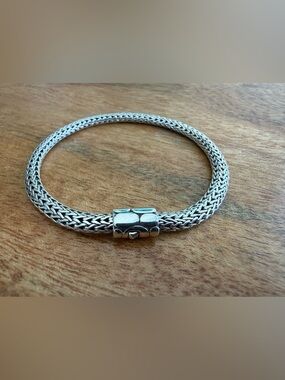 John Hardy Kali Pebble Sterling Silver Weave Chain Push Lock Bracelet